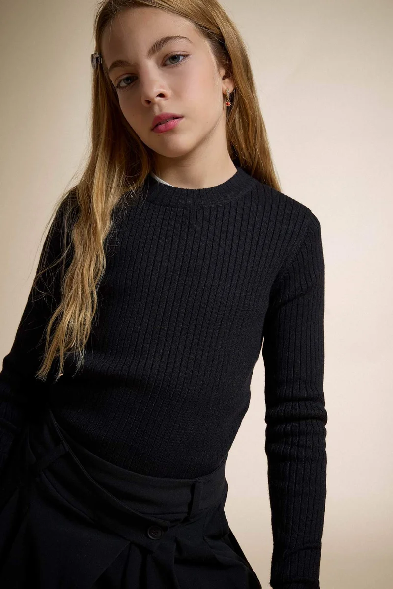 ديفاكتو Girl Slim Fit Crew Neck Knit Pullover