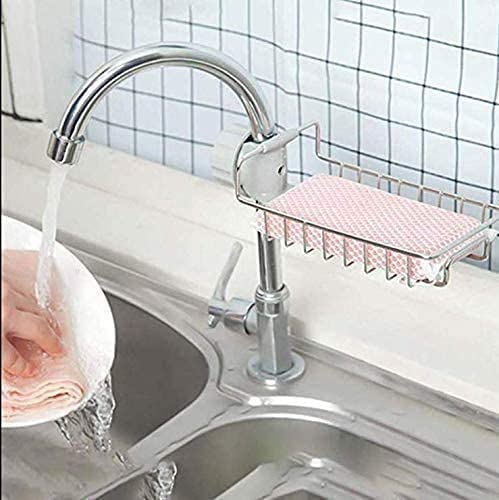 Keshal keshal Stainless Steel Kitchen and Bathroom Faucet Soap Scrubbers Sponge Holder Rack Hanging Sink Organizer Caddy Rack Towel Holder Faucet Caddy for Bathroom - Image 5