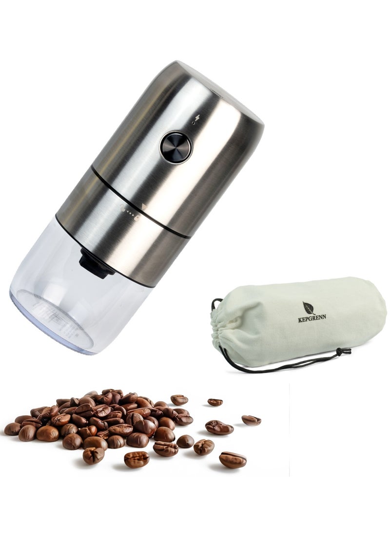 Portable Coffee Grinder, Rechargeable Electric Burr Grinder with Adjustable Grind Settings (Stainless Steel)  - Image 1