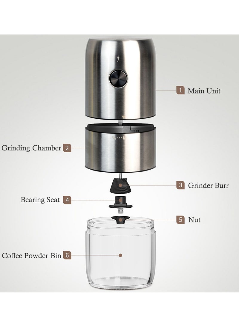 Portable Coffee Grinder, Rechargeable Electric Burr Grinder with Adjustable Grind Settings (Stainless Steel)  - Image 4