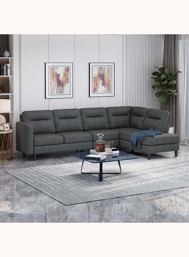 FSH Furniture Modern Fabric Tufted Upholstered Sofa With Chaise Lounge Dark Grey 180x255x90 cm - Image 1