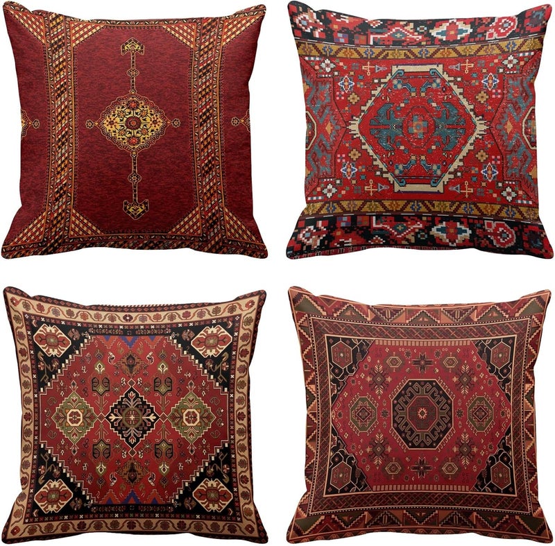 Britimes Throw Pillow Covers Home Decor Set of 4 Pillow Cases Decorative 20 x 20 Inches Outdoor Cushion Couch Sofa Pillowcases Colorful Red Tribal - Image 1