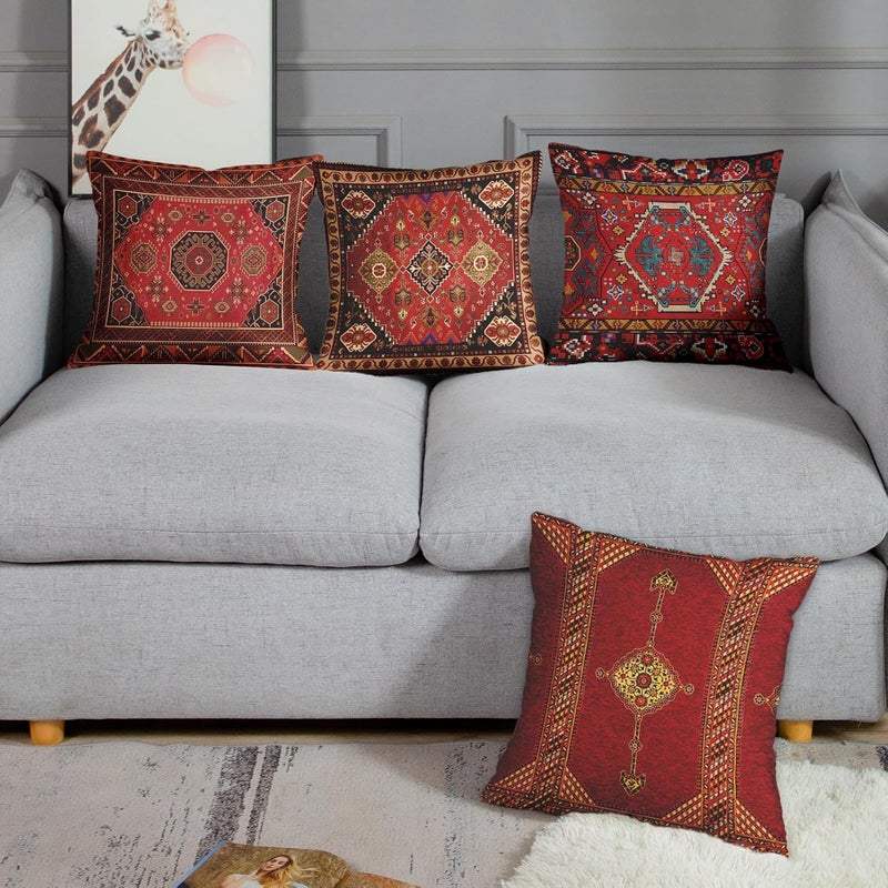 Britimes Throw Pillow Covers Home Decor Set of 4 Pillow Cases Decorative 20 x 20 Inches Outdoor Cushion Couch Sofa Pillowcases Colorful Red Tribal - Image 3