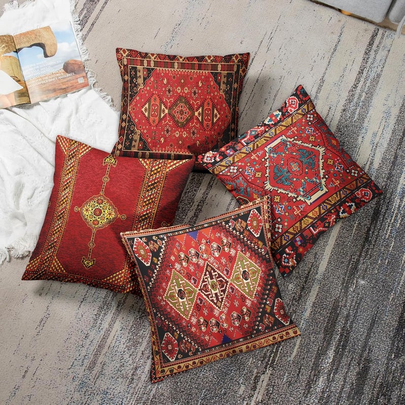Britimes Throw Pillow Covers Home Decor Set of 4 Pillow Cases Decorative 20 x 20 Inches Outdoor Cushion Couch Sofa Pillowcases Colorful Red Tribal - Image 5