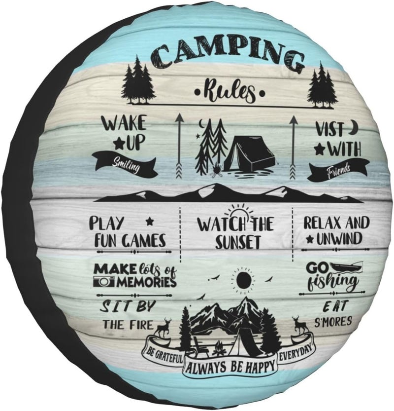 Sumsive Camping Rules Spare Tire Cover for RV Trailer Camper RV Spare Tire Cover Waterproof Spare Tire Wheel Cover for Travel Trailer,RV,SUV Camper Tire Cover Protectors 15" - Image 1