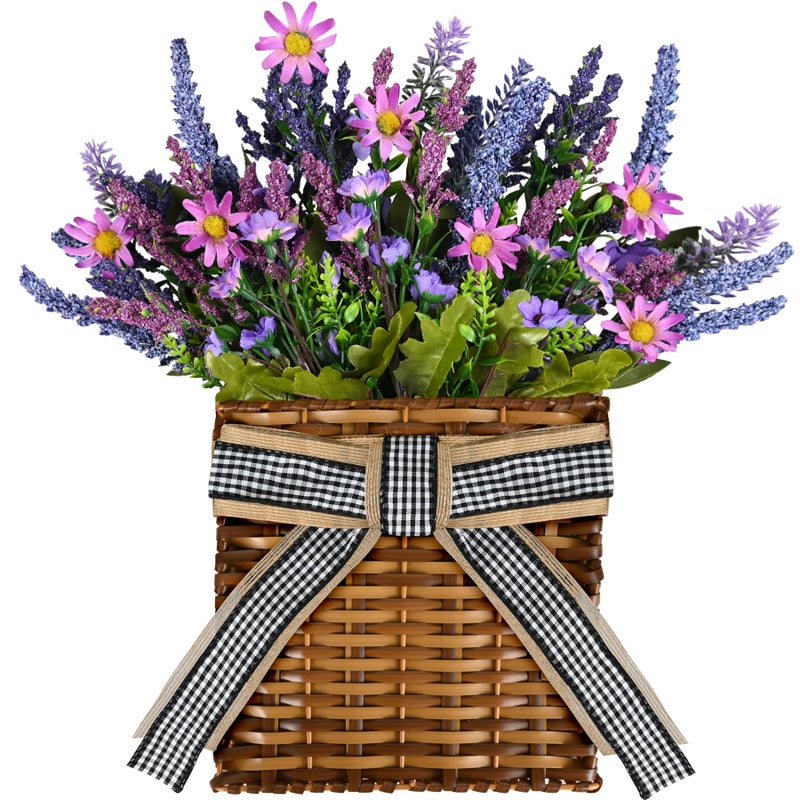 Kuabiz Spring Lavender Basket Wreath for Front Door 15 Purple Hanger Basket Artificial Grains Green Leaves with Purple Daisy Summer Wreaths Baskets for Indoor Farmhouse Porch Entryway Wall Home Decor - Image 2
