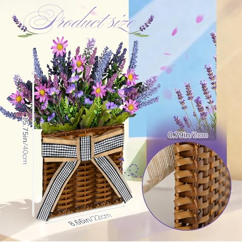 Kuabiz Spring Lavender Basket Wreath for Front Door 15 Purple Hanger Basket Artificial Grains Green Leaves with Purple Daisy Summer Wreaths Baskets for Indoor Farmhouse Porch Entryway Wall Home Decor - Image 3