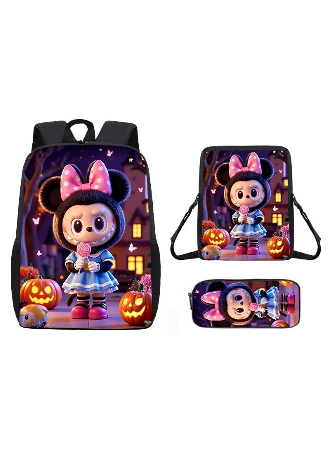 لابوبو حقيبة ظهر لابوبو المدرسية الابتدائية خفيفة الوزن، بطبعة كرتونية لطيفة للأطفال، مقاس 42*29*16 سم، وحقيبة غداء مقاس 26*18*6 سم، وحقيبة أقلام مقاس 11*22*2.5 سم. - Image 1