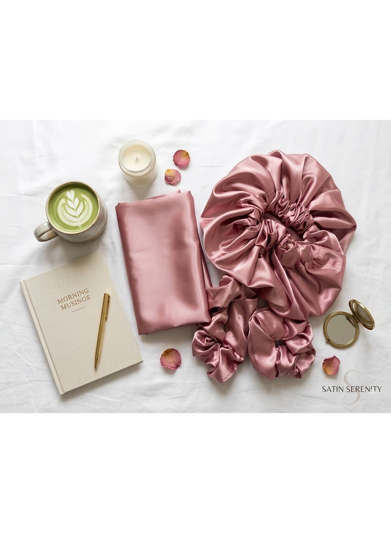 set of 4 original silk haircare 1 Satin bonnet set +2 hair tie +1 satin pillowcase - Image 3