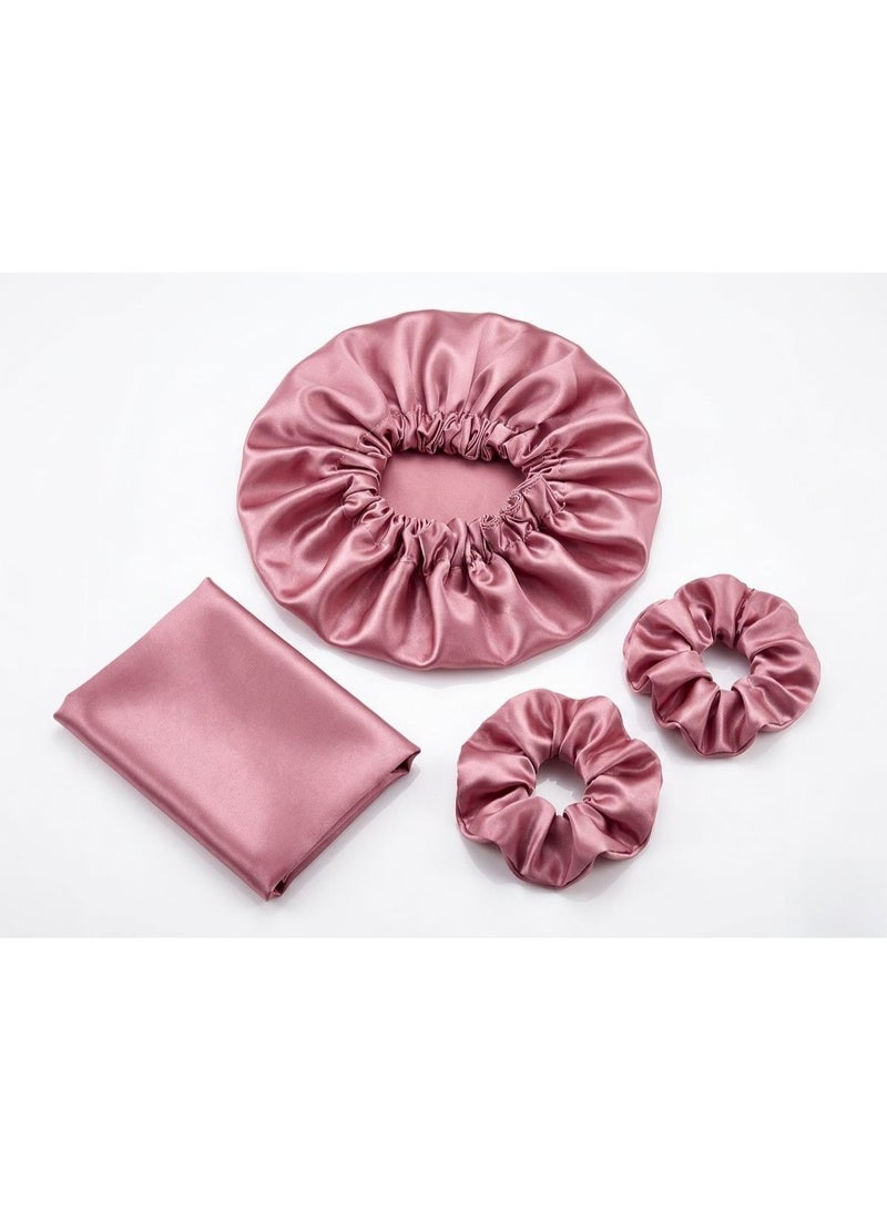 set of 4 original silk haircare 1 Satin bonnet set +2 hair tie +1 satin pillowcase - Image 1