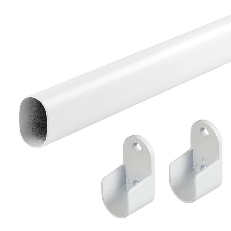 Oval Closet Rod for Hanging Clothes 18 to 52 Inch Adjustable with Snap Fasteners Heavy Duty 1 inch Diameter With End Supports White Poles Bar Closet Rod Expandable for Wardrobes