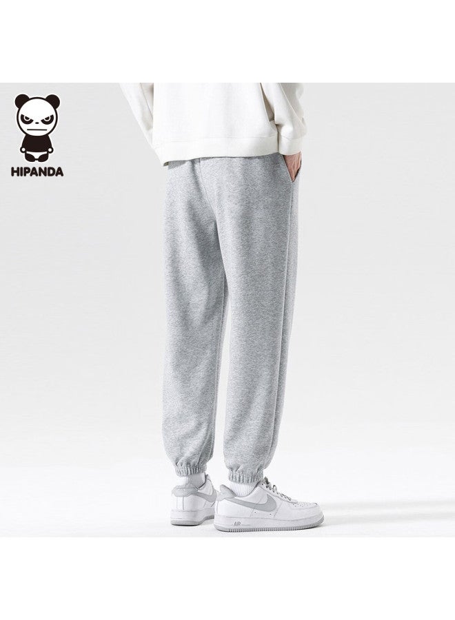 Hipanda Men's Casual Pants Autumn Sports Long Pants With Elastic Cuffs Loose Black Printed Knit All-match Trousers Grey XL - Image 3