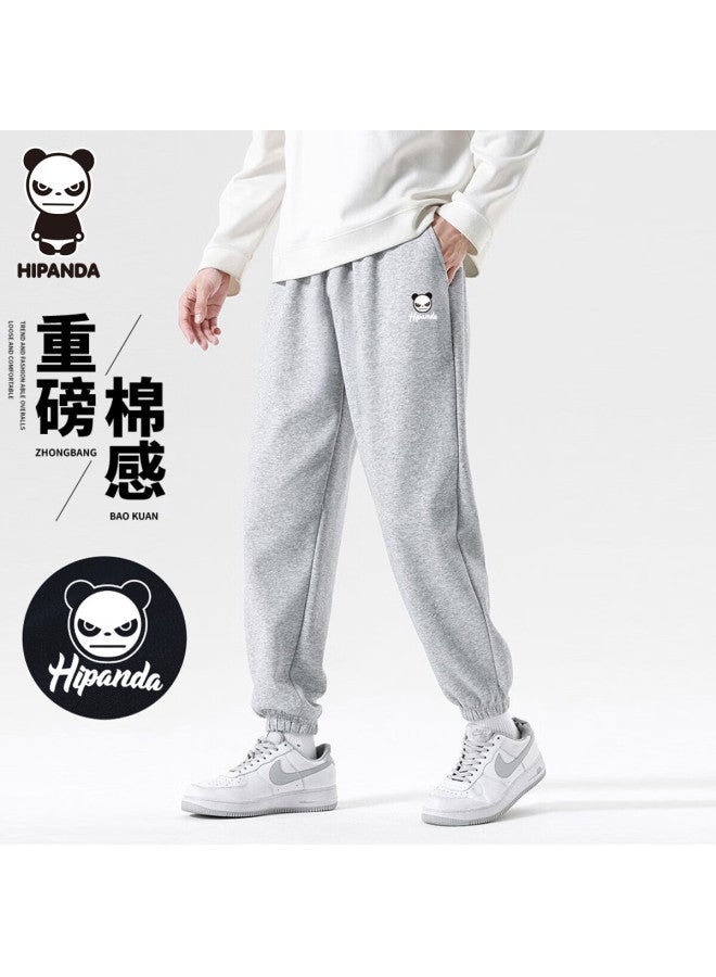 Hipanda Men's Casual Pants Autumn Sports Long Pants With Elastic Cuffs Loose Black Printed Knit All-match Trousers Grey XL - Image 1
