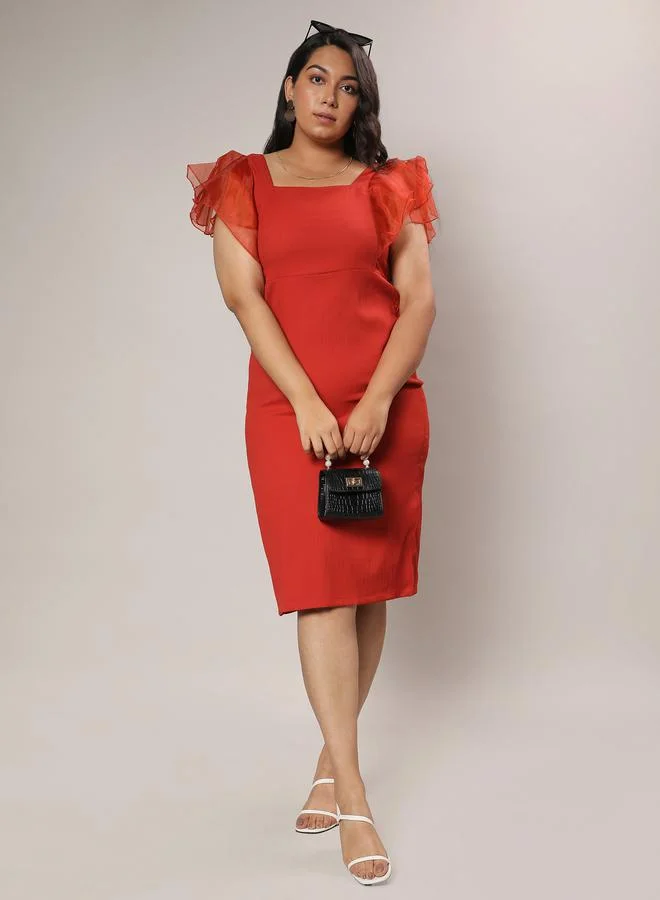 Campus Sutra Ruffled Sleeve Sheath Dress