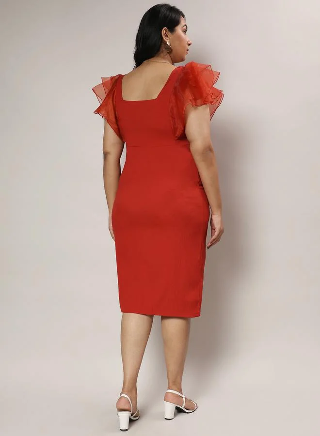Campus Sutra Ruffled Sleeve Sheath Dress