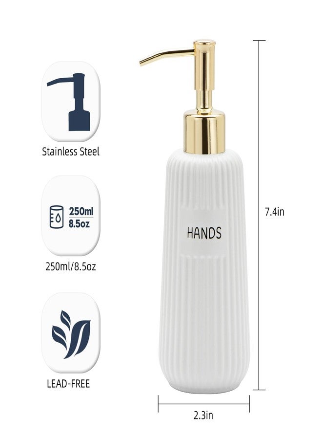 Karisky Kitchen Soap Dispenser Set with Gold Stainless Steel Pump and Funnel, Modern Ceramic Refillable Hand and Dish Soap Dispenser Set for Kitchen, Bathroom, Office, Hotel, Matte White - Image 4