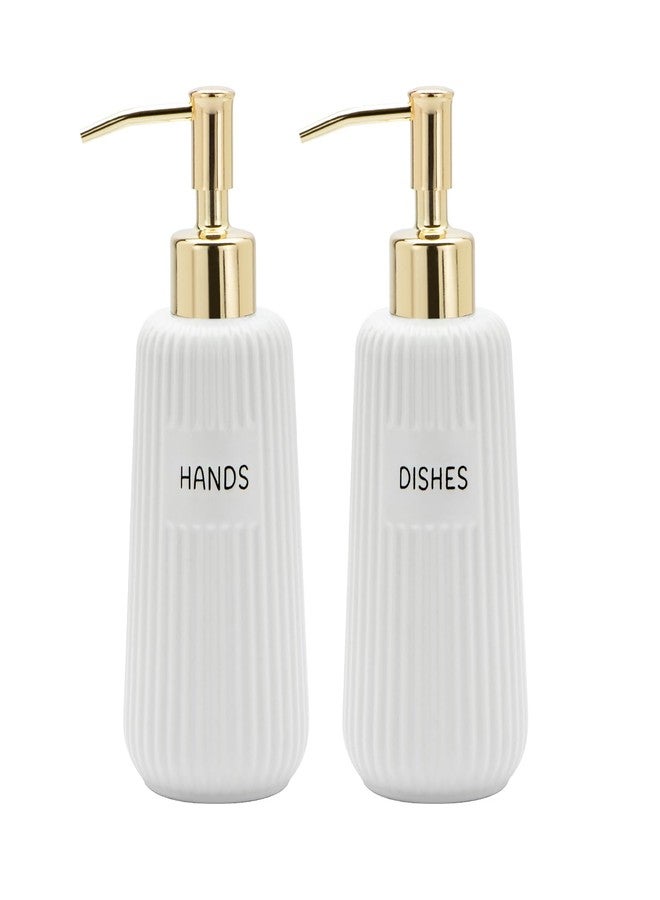 Karisky Kitchen Soap Dispenser Set with Gold Stainless Steel Pump and Funnel, Modern Ceramic Refillable Hand and Dish Soap Dispenser Set for Kitchen, Bathroom, Office, Hotel, Matte White - Image 1