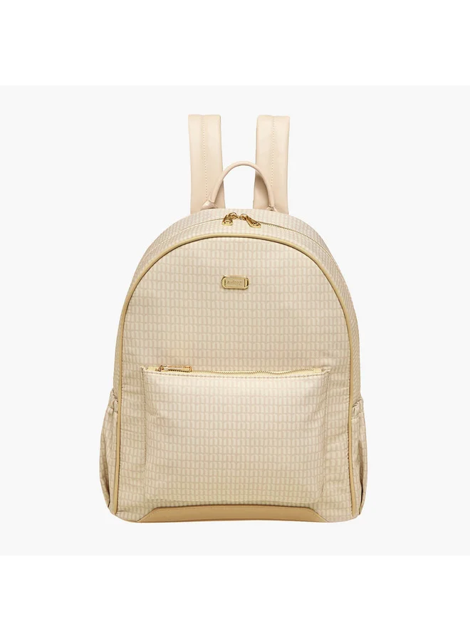 MISSY Women Monogram Print Backpack with Adjustable Shoulder Straps and Zip Closure - 32x21x38 cm
