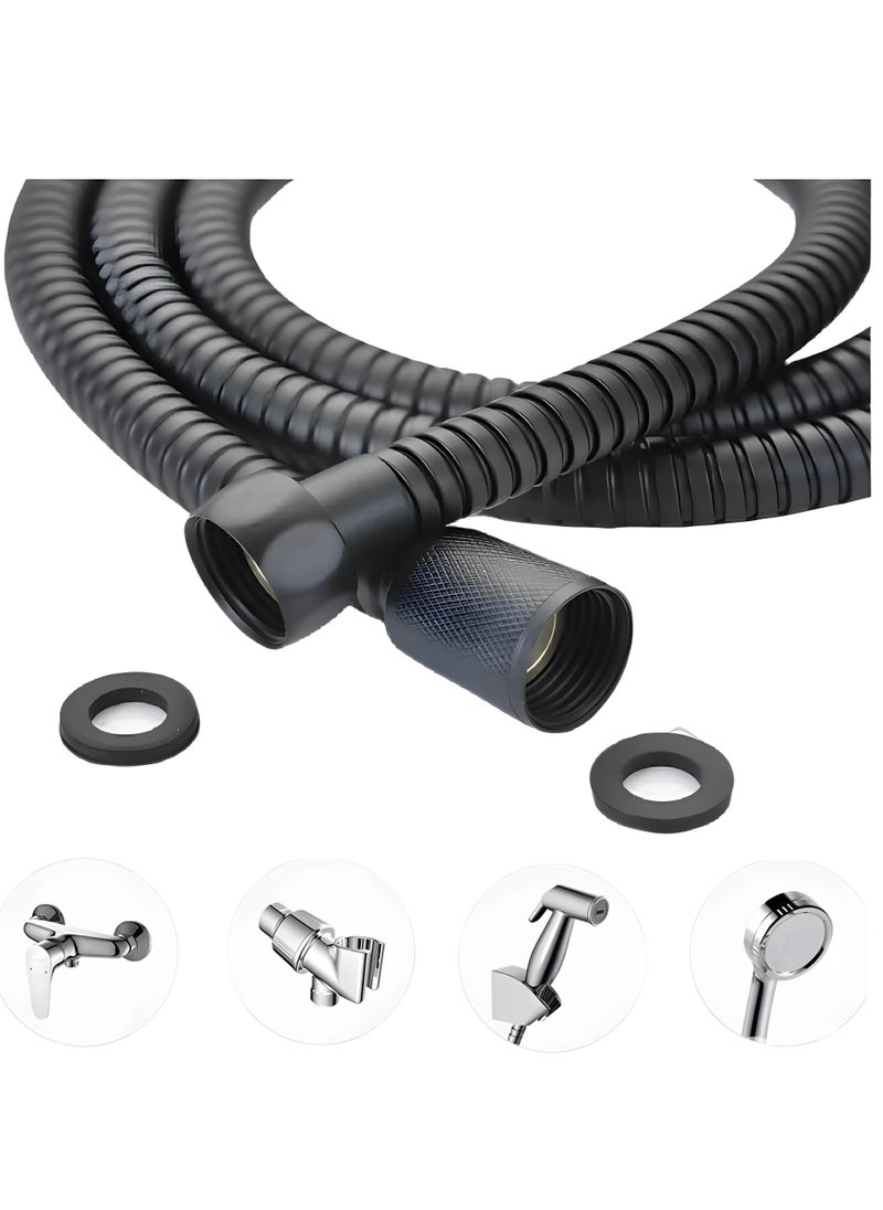 FIRST PRO - Stainless steel flexible shower hose shattaf replacement for hand showerhead water hose pipe leak proof rust resistant shower pipe black 1.5M - Image 1