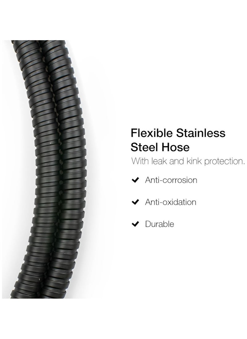 FIRST PRO - Stainless steel flexible shower hose shattaf replacement for hand showerhead water hose pipe leak proof rust resistant shower pipe black 1.5M - Image 1