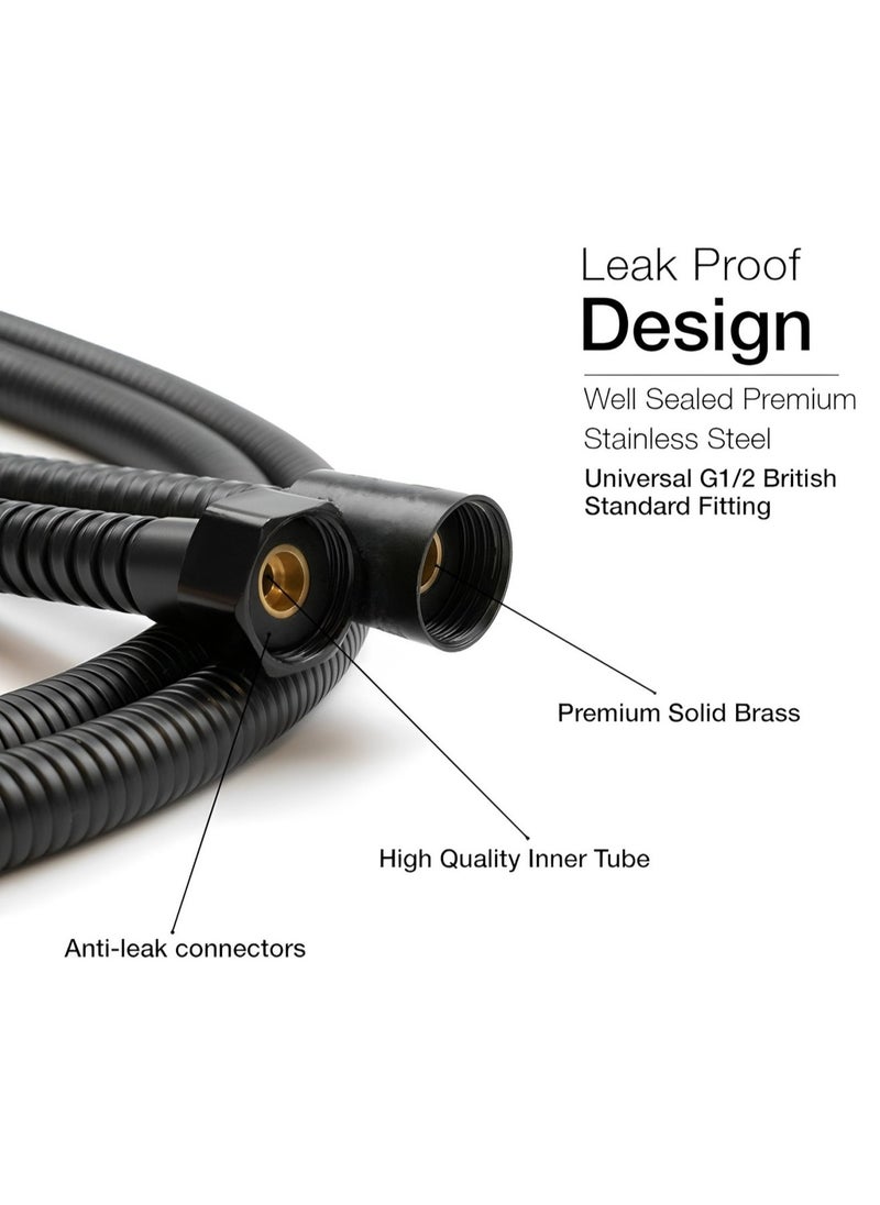 FIRST PRO - Stainless steel flexible shower hose shattaf replacement for hand showerhead water hose pipe leak proof rust resistant shower pipe black 1.5M - Image 1