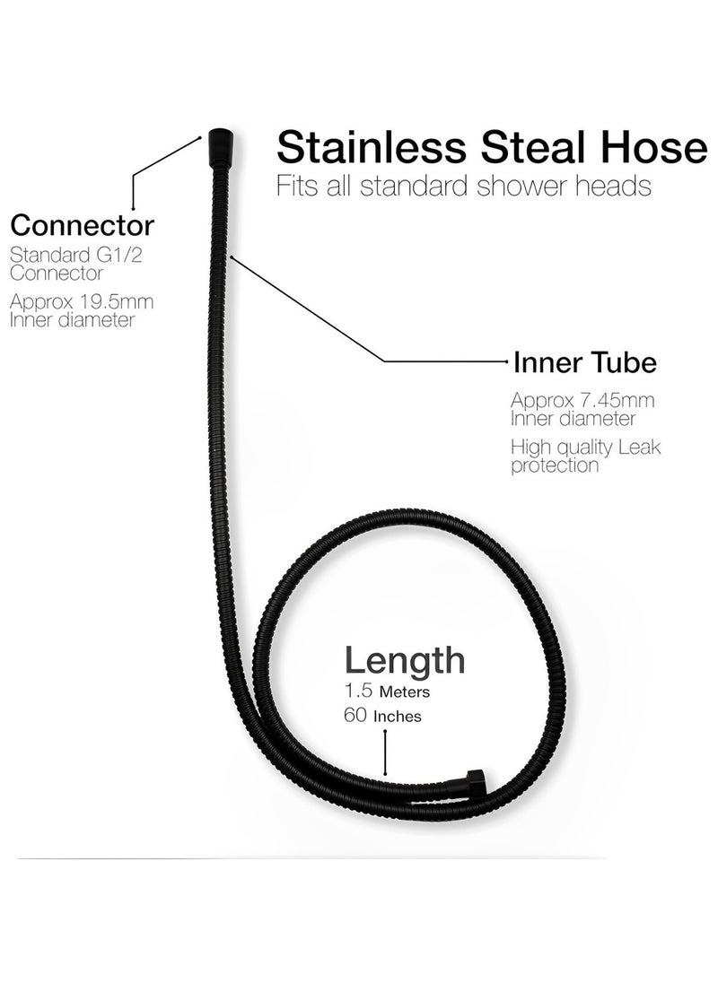 FIRST PRO - Stainless steel flexible shower hose shattaf replacement for hand showerhead water hose pipe leak proof rust resistant shower pipe black 1.5M - Image 1