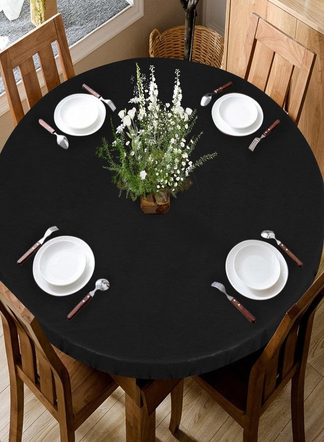 LUSHVIDA Round Waterproof Table Cover Elastic Vinyl Fitted Tablecloth Elastic Edged Plastic Table Cloth (Black, 2PCS Best for Up to 36"-44" Round) - Image 3
