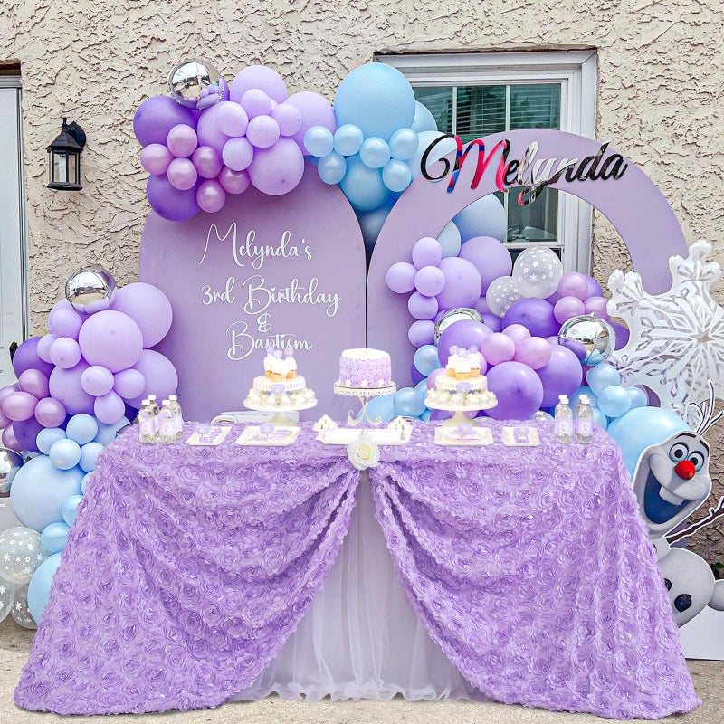 Fanqisi Lavender Tablecloth 50x102 Inches Rosette Satin Tablecloth Mermaid Tablecloth 3D Rosette Table Line Rectangle Table Cover Wedding Party Baby Shower Decor