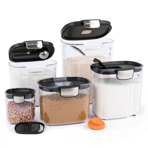 ProKeeper+ Airtight Food Storage Container Set – Clear Plastic Flour and Sugar Canister Set with Magnetic Accessories for Kitchen Organization (Black, 9-Piece) - Image 3