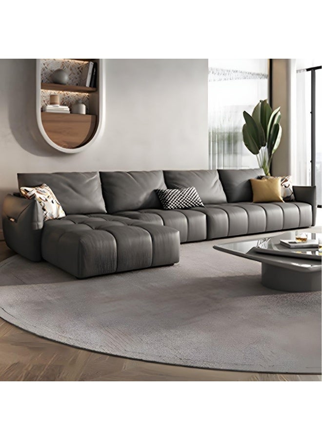 Comfynest Modern L-Shaped Faux Leather Italian Sofa - Ultimate Comfort for Your Living Room (Dark Grey, Right Bed)  - Image 1