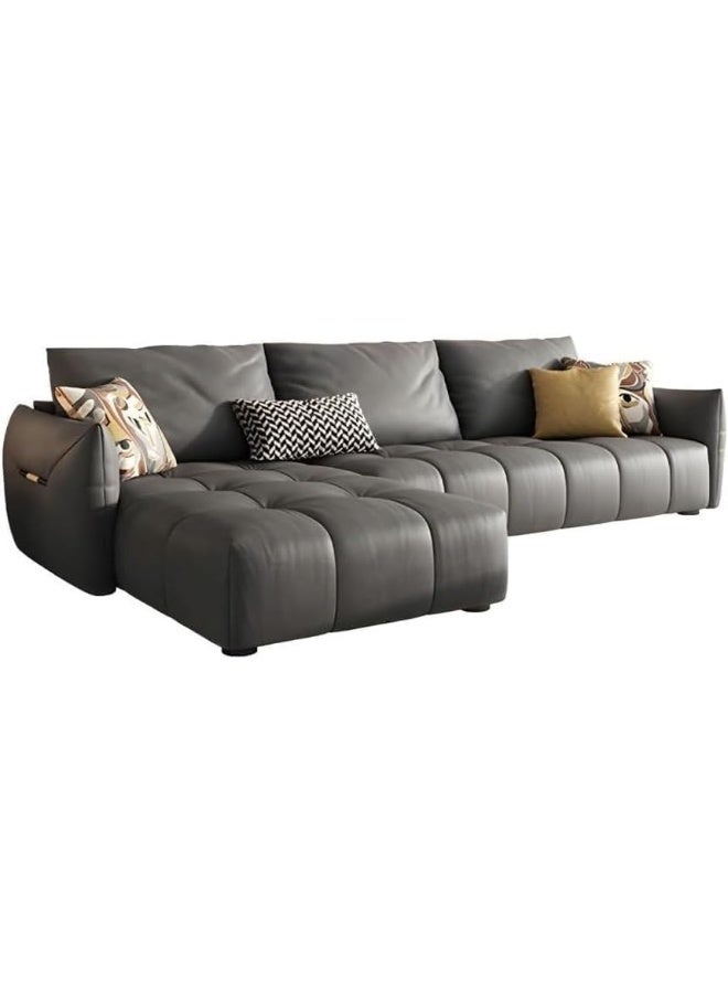 Comfynest Modern L-Shaped Faux Leather Italian Sofa - Ultimate Comfort for Your Living Room (Dark Grey, Right Bed)  - Image 2