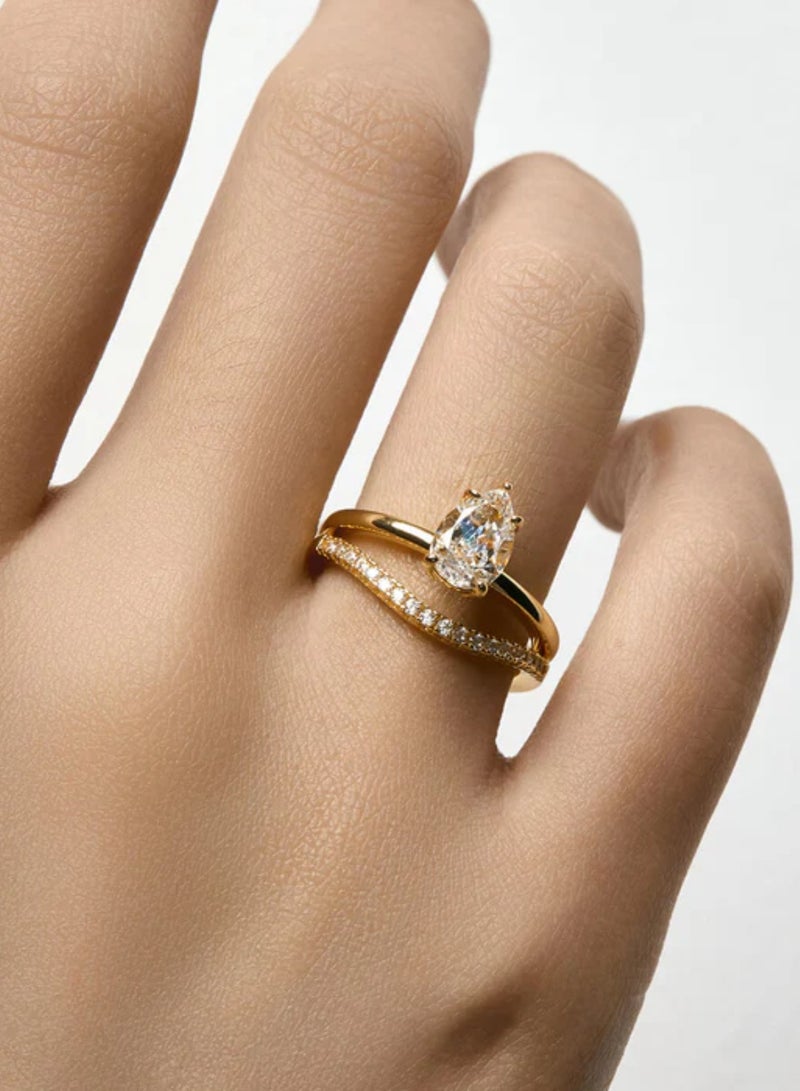 LAVEEN JEWELLERY V-Shaped Stacking Ring | Tarnish Free 18K Gold or Rhodium Plated Ring | 925 Sterling Silver with Round & Pear-Cut Cubic Zirconia, 18K Gold or Rhodium Plating, Stackable Design  - Image 4