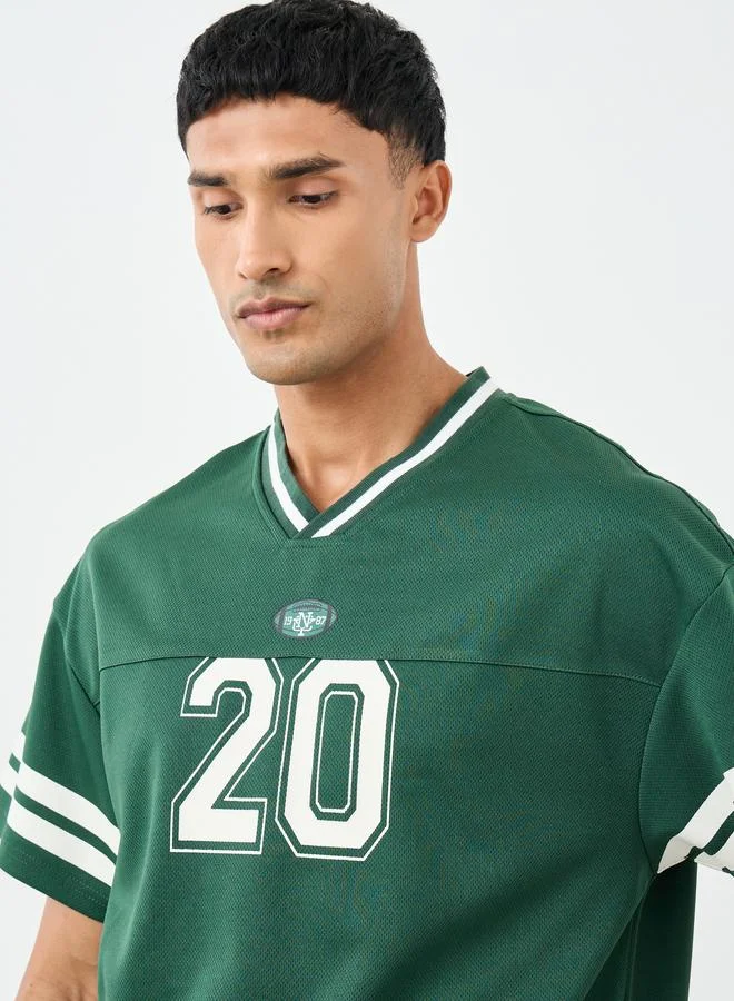 Styli Styli Men Green V Neck Printed Boxy T-Shirt and Oversized Shorts Co-Ords
