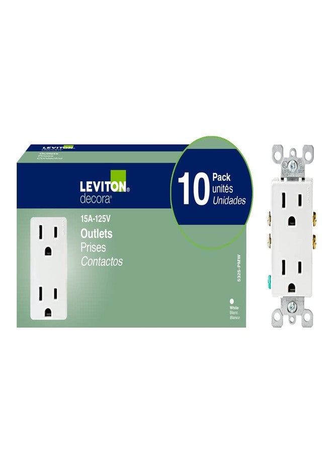 Leviton ليفيتون 5325-WMP 15 أمبير، 125 فولت، مقبس ديوال ديكورا، درجة سكنية، تأريض، 10-pack، أبيض - Image 2