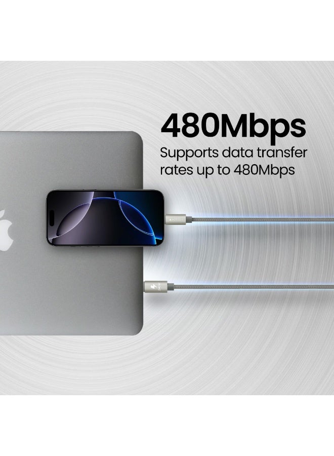 Aztech كابل هايبر كابل USB C إلى USB C 2M 240W PD للشحن السريع مع تصميم مضفر من النايلون لجهاز MacBook Pro Air Galaxy S25 S24 Ultra Steam Deck iPhone 17 Pro Pro Max iPad Pro Air Nintendo Switch Laptop Tablet Phone متين ومضاد للتشابك مع شريحة E-Marker للشحن السريع - Image 2