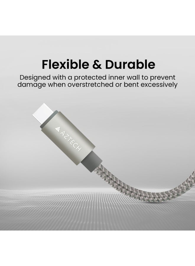 Aztech كابل هايبر كابل USB C إلى USB C 2M 240W PD للشحن السريع مع تصميم مضفر من النايلون لجهاز MacBook Pro Air Galaxy S25 S24 Ultra Steam Deck iPhone 17 Pro Pro Max iPad Pro Air Nintendo Switch Laptop Tablet Phone متين ومضاد للتشابك مع شريحة E-Marker للشحن السريع - Image 3