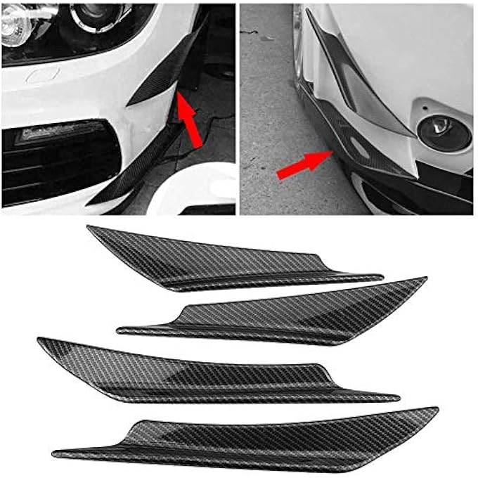 Aramox Bumper Deflector, 4pcs Carbon Fiber Car Front Bumper Deflector Lip Splitter Fins Canards Body Spoiler - Image 4