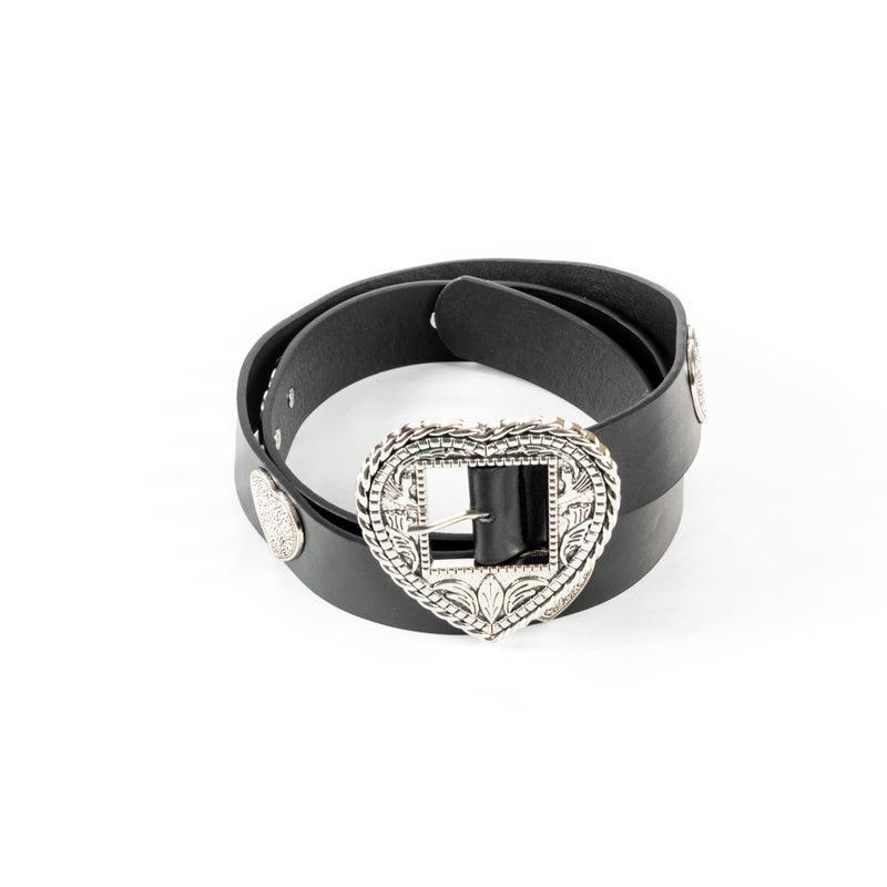ذا بلاك بيرل اكسسوريز حزام جلد أسود حريمي شكل قلوب فضي - Image 2