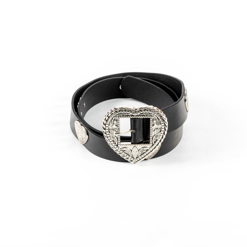 ذا بلاك بيرل اكسسوريز حزام جلد أسود حريمي شكل قلوب فضي - Image 1