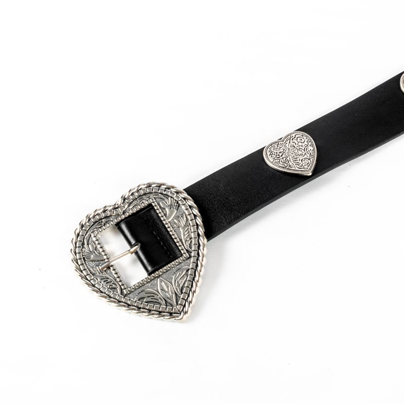 ذا بلاك بيرل اكسسوريز حزام جلد أسود حريمي شكل قلوب فضي - Image 3