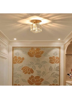 Arabest Mini Crystal Ceiling Light, Semi Flush Mount Square Ceiling Lamp Modern LED Ceiling Lighting fixture Gold Pendant Light Ceiling for Hallway Entryway Bedroom Balcony  - Image 5