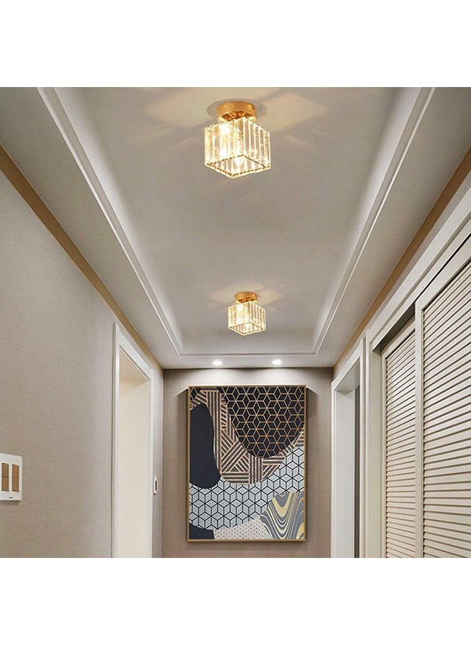Arabest Mini Crystal Ceiling Light, Semi Flush Mount Square Ceiling Lamp Modern LED Ceiling Lighting fixture Gold Pendant Light Ceiling for Hallway Entryway Bedroom Balcony  - Image 4