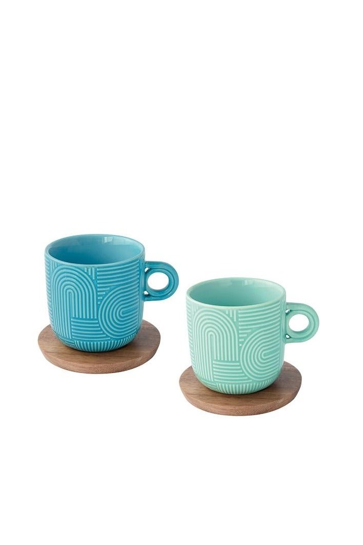 Easy Life Easy Life 2-Piece Take a Loop Dishwasher Safe Cup and Saucer Set Blue and Green 250ml R1781#TLO1  - Image 1