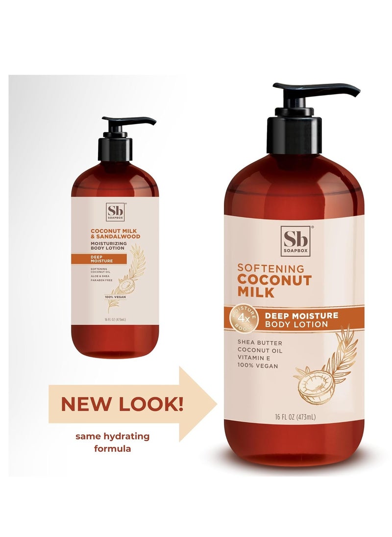 Soapbox - Soapbox Moisturizing Body Lotion, Coconut Milk & Sandalwood with Aloe and Shea Butter, Pack of 3 Hand Lotion Bottles, Vegan Skin Care Products, Moisturizer for Dry Skin, 3 Pack, 16oz Each - Image 1