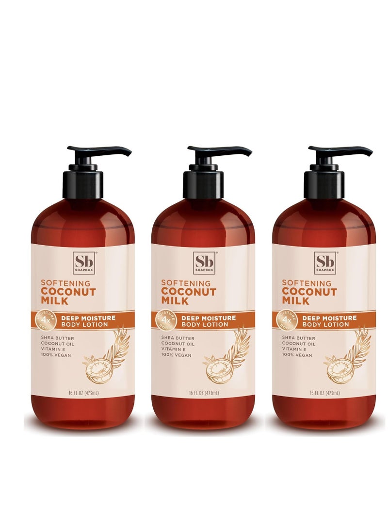 Soapbox - Soapbox Moisturizing Body Lotion, Coconut Milk & Sandalwood with Aloe and Shea Butter, Pack of 3 Hand Lotion Bottles, Vegan Skin Care Products, Moisturizer for Dry Skin, 3 Pack, 16oz Each - Image 1