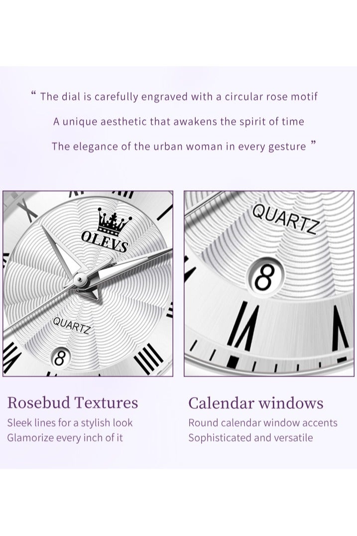أوليفز ساعة كوارتز نسائية بتصميم فاخر أنيق، مرصعة بالكريستال، بسوار من الفولاذ المقاوم للصدأ، مقاومة للماء مع وظيفة التقويم - Image 3