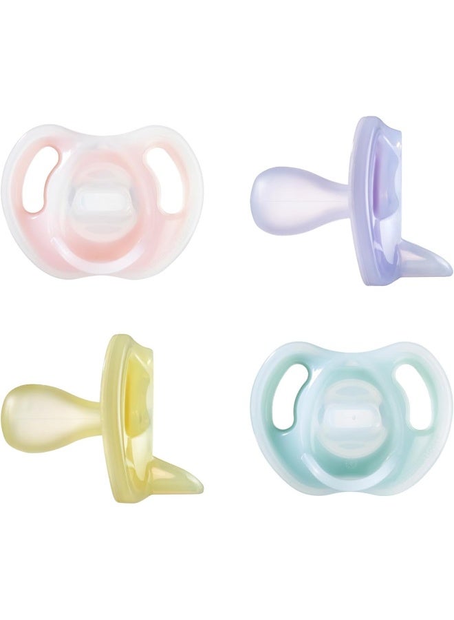 Tommee Tippee Ultra-Light Silicone Pacifier, Symmetrical One-Piece Design, BPA-Free Silicone Binkies, 6-18 Months, Pack of 4 Pacifiers