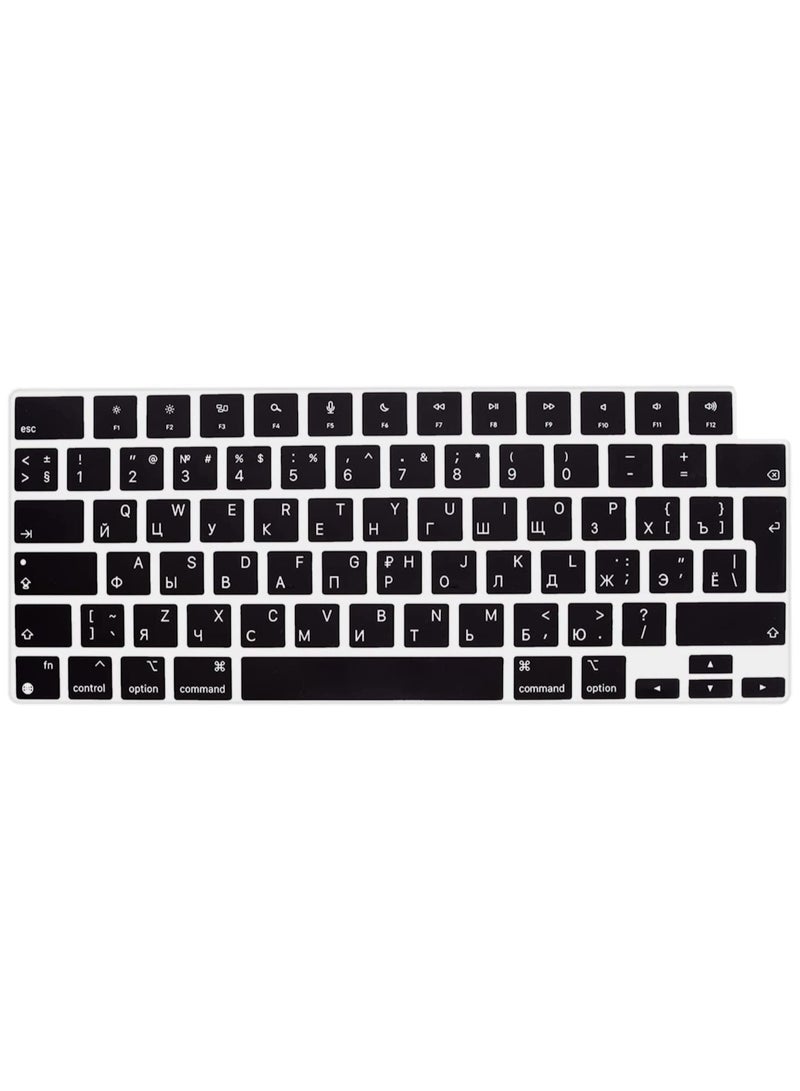 AMM EU/UK Version Russian/English Silicone Keyboard Cover Compatible with MacBook New Air 13.6" & 15.3" M4/M3/M2 Model:-A3113/A2681/A2941/A3114 Release 2024/2023/2022"& MacBook Pro 14.2" & 16.2" M4/M3/M2/M1 Model:- A3112/A3185/A3401/A2992/A2918/A2779/A2442/ A3403/A3186/A2991/A2780/A2485 Release 2024-2021" Black - Image 1