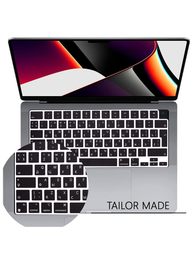 AMM EU/UK Version Russian/English Silicone Keyboard Cover Compatible with MacBook New Air 13.6" & 15.3" M4/M3/M2 Model:-A3113/A2681/A2941/A3114 Release 2024/2023/2022"& MacBook Pro 14.2" & 16.2" M4/M3/M2/M1 Model:- A3112/A3185/A3401/A2992/A2918/A2779/A2442/ A3403/A3186/A2991/A2780/A2485 Release 2024-2021" Black - Image 3