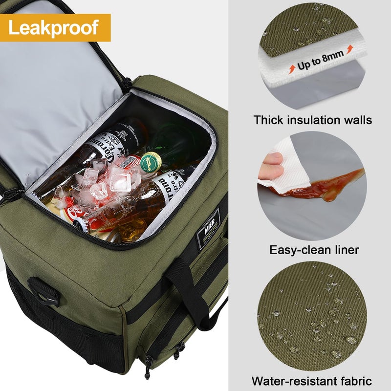 MIER Large Lunch Box for Men Women Adult Insulated Soft Sided Cooler 30 Can Leakproof Lunch Bag Collapsible for Work Travel Camping Beach, 18L (Army Green-No Luggage Strap) - Image 2